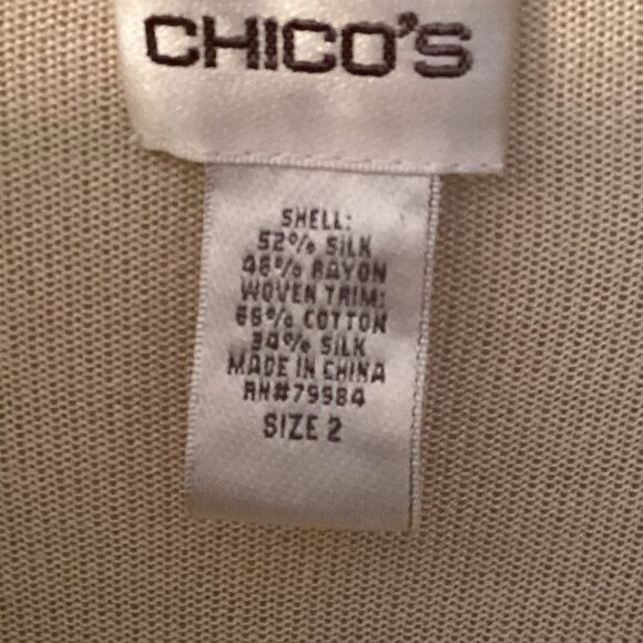 CHICO'S SIZE LARGE 12 TAN SILK BLEND LIGHTWEIGHT OPEN FRONT CARDIGAN SWEATER - Picture 5 of 6